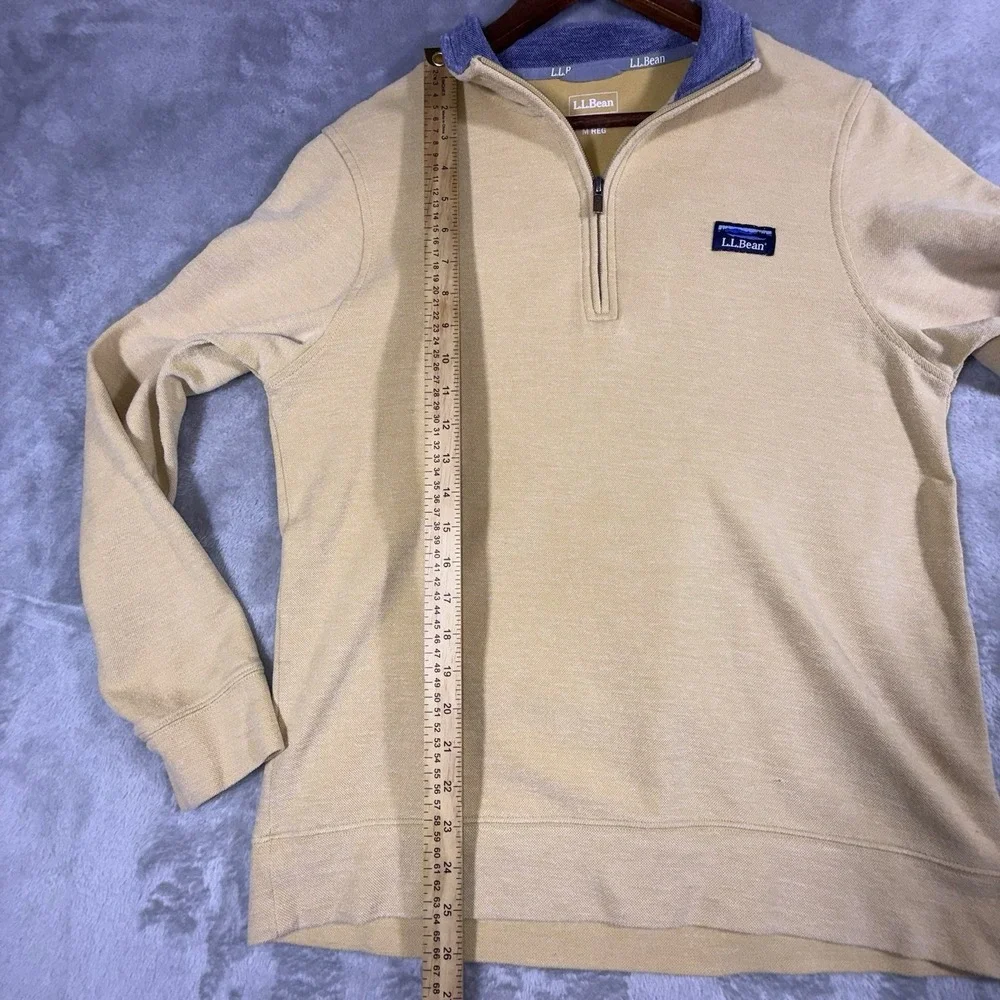 L.L. BEAN Mens 1/4 Zip Pullover High Neck Sweatshirt Yellow Logo Size Medium